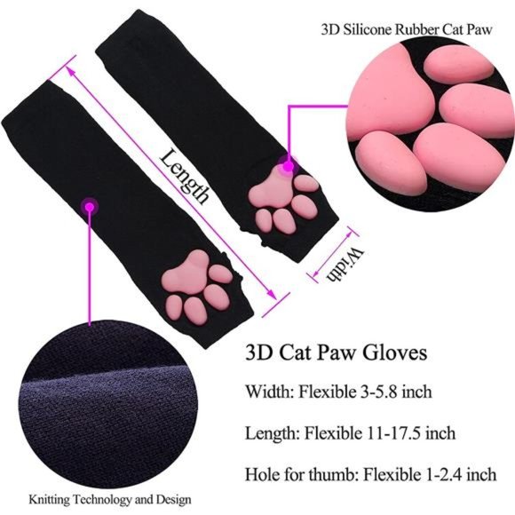 Cat Paw Mittens Gloves, Kawaii Cat Cosplay Kawaii Soft 3D Toes Beans Fingerless - Picture 3 of 6